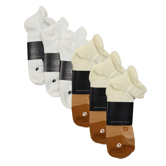 White and Tan cushion sport socks | Pack of 6